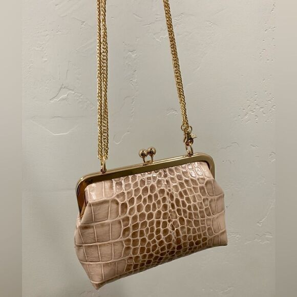 Handmade Genuine Leather Croc-Embossed Kisslock Clutch/Shoulder bag/Crossbody - Picture 5 of 16